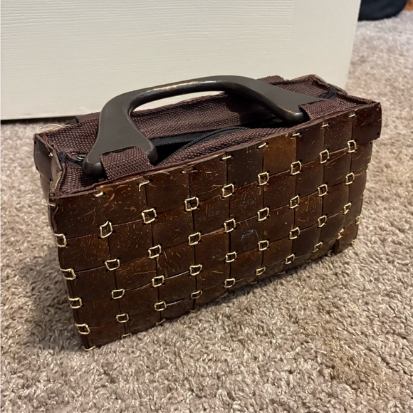 Vintage Coconut Shell Filipino Brown rectangle Native Purse. Beautiful, Unique! - Picture 5 of 5